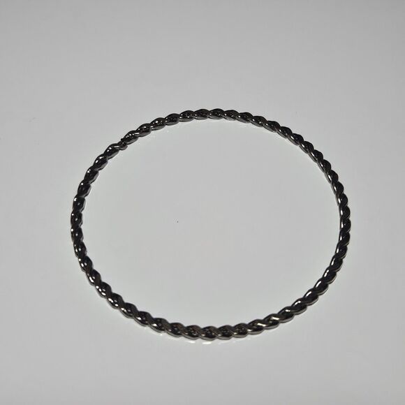 Vintage Dark Silver Tone Flattened Twist Design Bangle Bracelet 8.25" - Picture 13 of 15